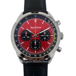 Chronograph Mens Watch Top Vintage Racing dial Quartz MIYOTA MOVEMENT Red face Black leather strap Designer 46mm Male wristwatch 52855