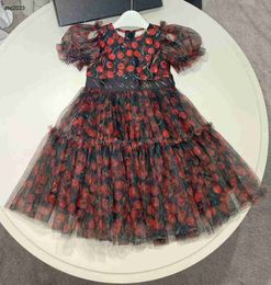 Classics designer kids clothes girls dresses Cherry pattern printing baby skirt child frock Size 110-160 CM Princess dress 24Mar