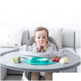Bibs Burp Cloths 3 In1 Baby Bib Table Er Dining Chair Gown Waterproof Saliva Towel Apron Food Feeding Gown/tray/storage Bag 240319 Dhcr2
