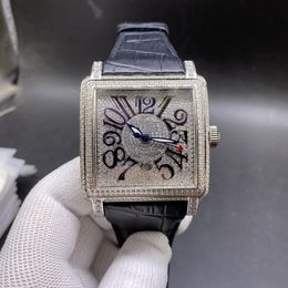 FM sky star luxury diamond inlaid platinum watch 45mm square Arabic numeral dial black belt men's Watchs2731