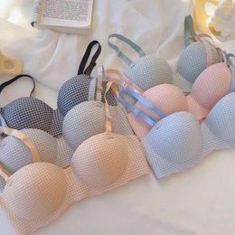 Bras French For Women Simple Seamless Ice Silk Bra One Piece Thick Push Cup Girls Gathering No Steel Rings Women's Underwear