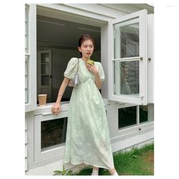 Party Dresses Summer Korean Midi Dress For Women Elegant V-Neck Short-sleeved Rose Print Solid Colour Maxi Sundress Loose Casual Vestidos