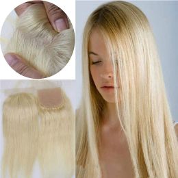 Toppers Silk Base Top 4x4" Lace Closures Brazilian Virgin Human Hair Silk Straight Natural Blonde #613 Color Free Part Closure for Women