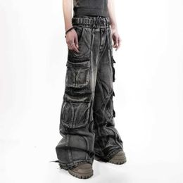 Men's Jeans Goth Punk Ripped Vintage Y2K Cargo Pants Hip Hop Distressed Baggy Jeans Mens High Waist Wide Trousers Clothing Street ClothingL2403