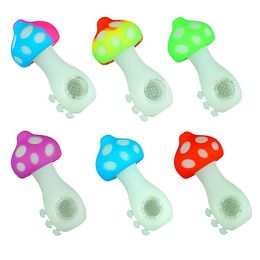 Mushroom Silicone Smoking Hand Pipes Portable Smoke Dab Device Dry Herb Tobacco Oil Burner Pipes Cigarette Accessories Luminous Glow in Dark Bongs