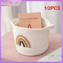 Baskets 1/2PCS Nordic Rainbow Handwoven Storage Basket Kids Toys Desktop Organizer Multifunctional Sundries Storage Box Kids Room Table