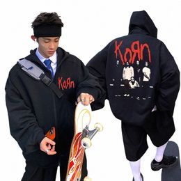 awesome Retro Rock Band Korn Print Zipper Hoodie Men Women Casual Cott Oversized Jacket Unisex Fi Vintage Zip Up Hoodies 89To#