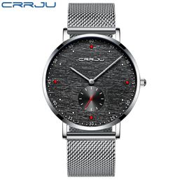 Luxury Brand CRRJU Men Watch Classic Business Slim Quartz Watch Stylish Simple Waterproof Steel Mesh Clock Relogio Masculino high 210R