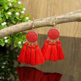 Dangle Earrings Bohemian Oil Drip Geometric Flower Tassel For Women Vintage Red Blue Yellow Black Cotton Fringe Drop