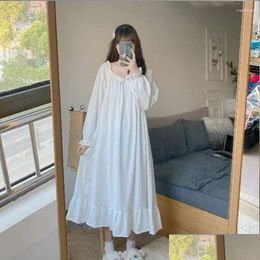 Womens Sleepwear 2024 100 Kg Plus Fertilizer Size Long-Sleeved Nightdress Women Autumn Winter Sweet Pajamas Loose Household Clothes Dr Otmx8