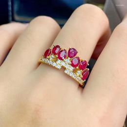 Cluster Rings MeiBaPJ Natural Burning Pigeon Blood Ruby Gemstone Fashion Crow Ring For Women Real 925 Sterling Silver Fine Jewellery