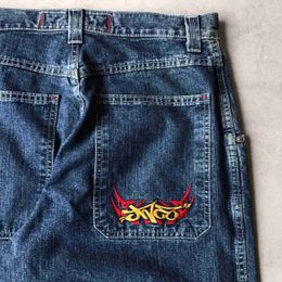 Men's Jeans Loose fitting jeans JNCO hip-hop rock embroidery pattern mens 2023 new street clothing retro Harajuku high waisted wide leg jeansL2403