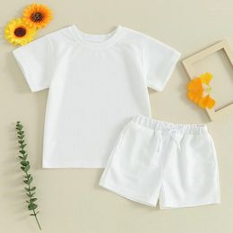Clothing Sets Toddler Girl Boy Summer Outfit 2T 3T 4T 5T 6T Kids Short Sleeve T-Shirts Shorts Set Waffle Knit Clothes