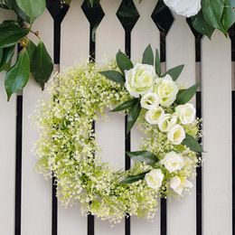 Decorative Flowers 2024 White Rose Wreath Simulation Wedding Scene Layout Outdoor Courtyard Decorations Artificial Flower