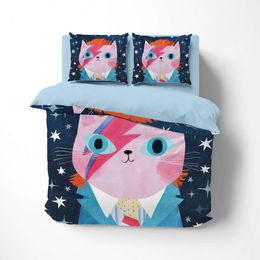 Cartoon Cat Duvet Set King/queen Size,colorful Hand Drawn Design Hipster Kitten Print Comforter Cover for Kids Boys Girls