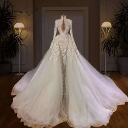 Beading Dresses Dubai Mermaid Pearls Long Sleeve Bridal Gowns Elegant Wedding Dress Robes De