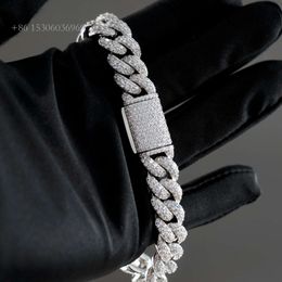 Mens Bracelet Jewellery Iced Out VVS Moissanite 12Mm Bracelet Sier Diamond Cuban Link Chain Hip Hop Men Jewellery