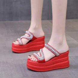 Slippers Women Summer Red Wedges Sandals Platform Super High Heels Slippers Woman Outdoor Casual Thick Bottom Peep Toe Slides white heels