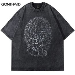 Men Hip Hop Streetwear T Shirt Iron Human Head Model Graphic T Shirt Black Cotton Loose Tshirt Harajuku Oversize Tops Tees 240315