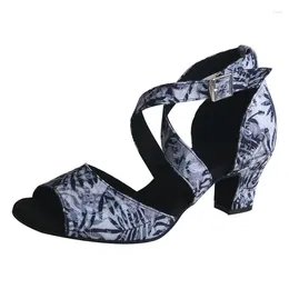 Dress Shoes Lure Block Heel Suede Flower Dance Sandals Peep Toe Soft Bottom Latin High Heels