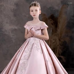 Girl Dresses Jill Wish Luxury Pink Flower Dress Appliques Sequined Princess Ball Gown For Kids Wedding Birthday Party Pageant J129