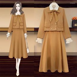 Two Piece Dress Plus Size High-End Style Rich Heiress Mini Korean Drama Chic Professional Three-Piece Set High Quality Fashion