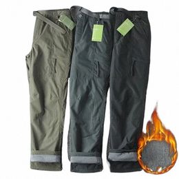 s-6xl Tooling Pants Thick Waterproof Fleece Cargo Pants Men Women Winter Outdoor Multi-pockets Loose Straight Overall Trousers H0lY#