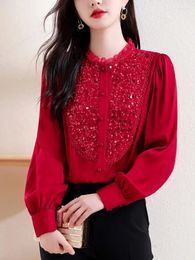 Women's Blouses Red Shirt Spring Outfit Women Sequined Shirts