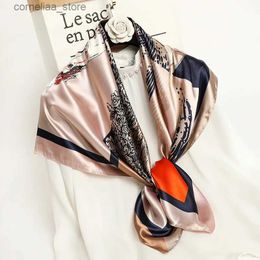 Bandanas Durag Four Seasons 90X90CM Silk Scarf 2022 Style Sunscreen Headcloth Fashion Travel Beach Scarves Female Popular Print Small Kerchief Y240325