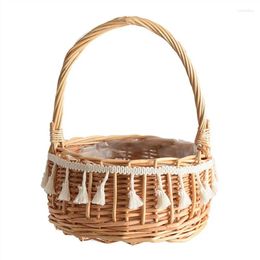Jewelry Pouches Woven Storage Basket And Ribbon Wedding Flower Girl Baskets Wicker Rattan For Home Garden Decor