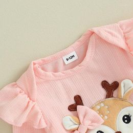 Clothing Sets Baby Girl Clothes Set Born Outfit Long Sleeve Deer Embroidery Romper Top Flare Pants And Headband 3 Piece