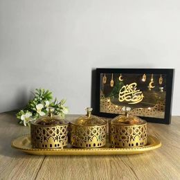 Jars Middle East Muslim Coconut Fruit Tray Home Snacks Dried Food Snack Fruit Bowl with Lid Food Ramadan Plate Decorative Ornament