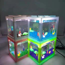 Tanks Mini Blocks Aquarium USB Fish Tank With LED Lamp Light Aquarium Ornamental Betta Fish Fighting Cylinder Fish Tank