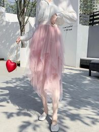 Skirts Women Tutu Tulle Skirt Elegant High Waist Mesh Tiered Layered Half Female Prom Party Midi For Summer Fairycore Y2K