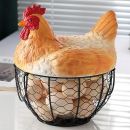 Baskets Creative hen storage basket Wrought iron home snack fruit storage egg basket Kitchen decoration egg basket