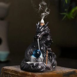 Burners Backflow Incense Burner Waterfall Incense Cone Holder Ceramic Dragon Statue Censer for Yoga Decoration