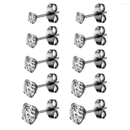 Stud Earrings 1 Pair/5 Pairs Hypoallergenic 316l Stainless Steel White Cubic Zirconia Cz Set 3-8mm Black Tone