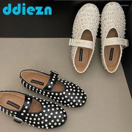 Casual Shoes Rhinestone Women Flats Crystal Ballet Ladies Buckle Strap Mary Janes Round Toe Female Party Luxury Slides