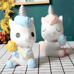 Boxes Cartoon Rainbow Unicorn Piggy Bank Creative Printed Resin Animals Horse Coin Money Saving Boxes Lovely Decoration Gift For Kids