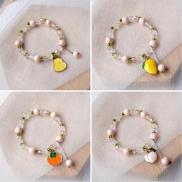 Charm Bracelets Korean Small Fresh Crystal Beaded Bracelet For Women Double Layer Sweet Girl Fruit Pendant Female