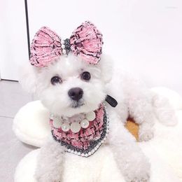 Dog Apparel Cute Bib Delicate Pearl Pet Triangle Scarf Cat Puppy Chihuahua Yorkshire Accessories Bow Small Hairpin Set