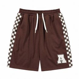men Hip Hop Streetwear Shorts Checkerboard Alphabet Letter Embroidery Shorts Sweatpants Harajuku Cott Jogger Shorts 2022Summer 82ty#