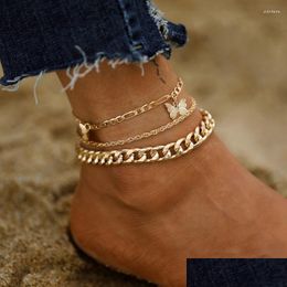 Anklets Female Summer Gold Color For Women Butterfly Mtilayer Chain Ankle Bracelets Girls On Leg Beach Jewelry Drop Delivery Dhbpt