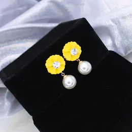 Stud Earrings Sight Crystal Flower For Women Simple Style Pearl