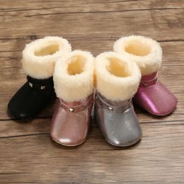 Boots 2024 Kid Baby Infant Boy Girl Rivet Child Plush Leather Winter Soft Fashion Sequin Warm Snow Shoes 4Colors