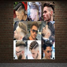 Accessories BusinessHairstyle BeardDesigns Hair Salon Tapestry Banner Flag FourHole Cloth Art Canvas Painting Barber Shop Wall Decor F5