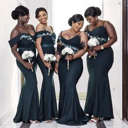 African Plus Size Bridesmaid Dresses With Appliques Flower Sexy Mermaid Spaghetti Straps Floor Length Maid of Honour Gown sGowns 2024