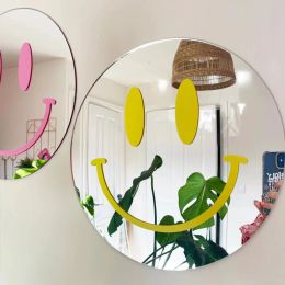 Mirrors Acrylic Large Happy Smile Mirror Flower Colorful Mirror Stickers Bathroom Home Decorative Wall Funky Smiling Face Mirror Gift