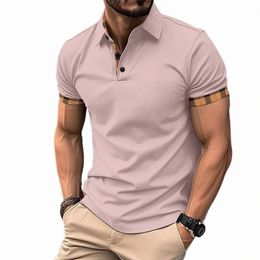 spring and summer men's short-sleeved polo shirt plaid collar design simple atmosphere busin casual T-shirt top Europe and th v34k#