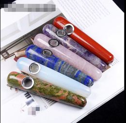 Massage stick Natural Diamond Quartz Crystal Pipe Smoking Cigarette Stone Tobacco Hand Pipes With Metal Bowl Mesh 6 Styles Choose